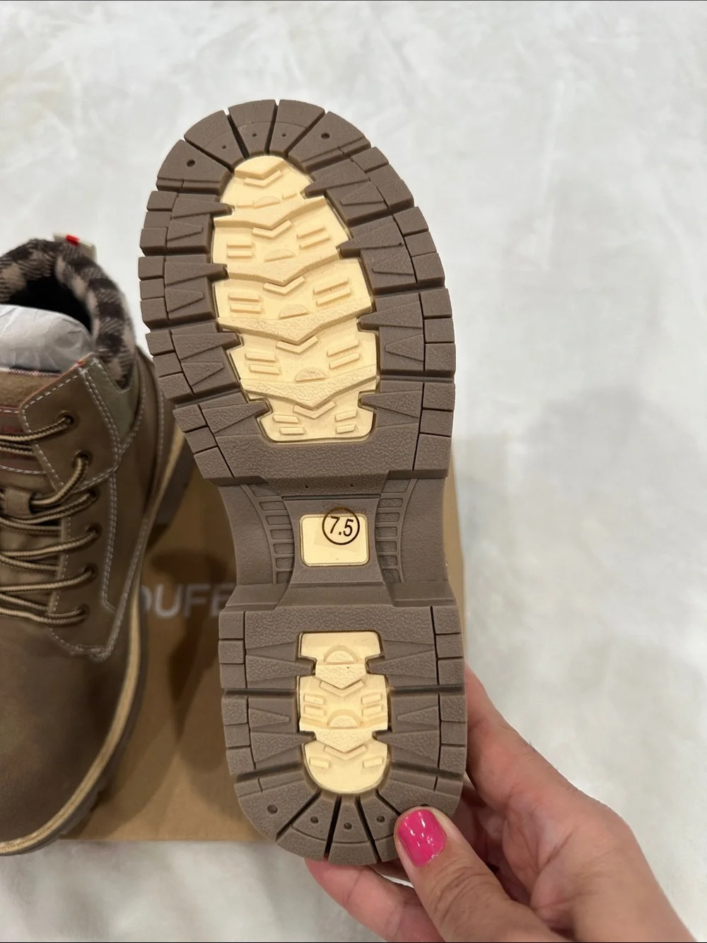 F&F Brown Lace-Up Work or hiking Boot with Plaid Collar